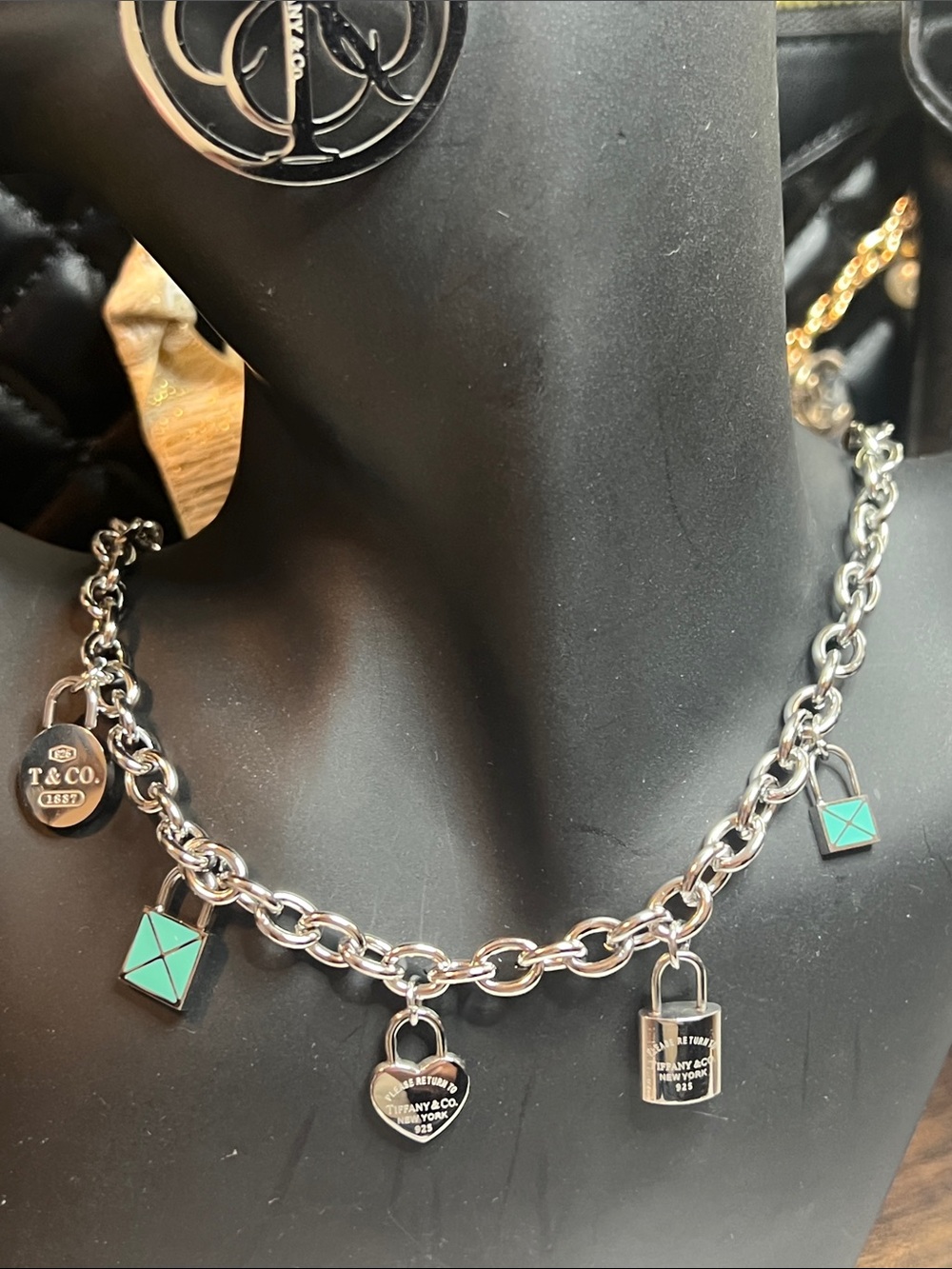 Silver Up Cycled Chain Charm Necklace with Turquoise Accents
